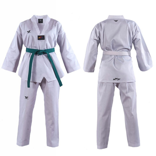 TUSAH - WT Ribbed Plain Back White V-neck Uniform  (160cm- 210cm)