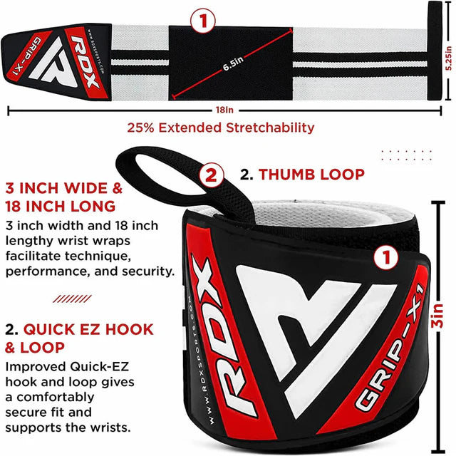 RDX W3 IPL USPA Approved Powerlifting Wrist Support Wraps with Thumb Loops OEKO-TEX Standard 100 certified