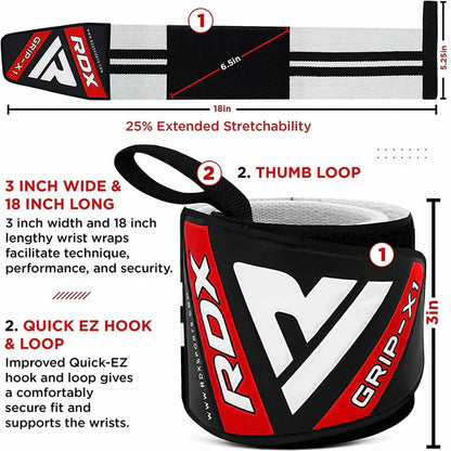 RDX W3 IPL USPA Approved Powerlifting Wrist Support Wraps with Thumb Loops OEKO-TEX Standard 100 certified
