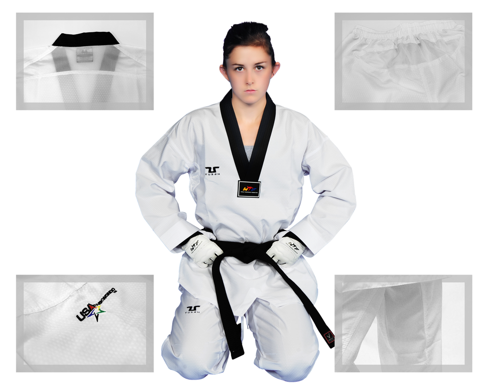 TUSAH - EZ Fit WT Sparring Uniform Black V Neck (140cm-210cm)